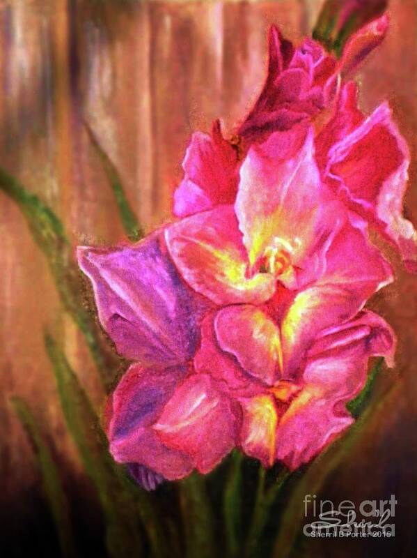 Light Red Art Print featuring the painting Gladiolas by Sherril Porter