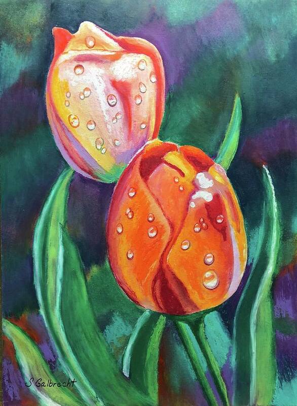 Tulips Art Print featuring the painting Glenveagh Tulips by Shirley Galbrecht