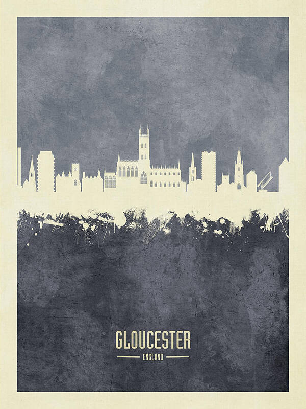 Gloucester Art Print featuring the digital art Gloucester England Skyline #88 by Michael Tompsett
