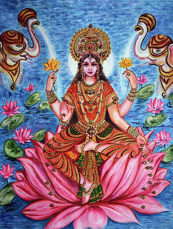 Lakshmi Art Print featuring the painting Goddess Lakshmi by Harsh Malik