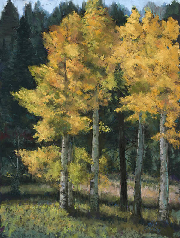 Aspens Art Print featuring the pastel Golden Hour by Billie Colson
