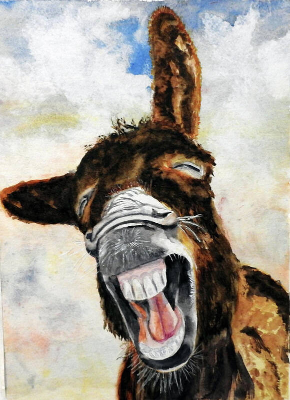 Donkey Art Print featuring the painting Gooood Morning by Barbara F Johnson