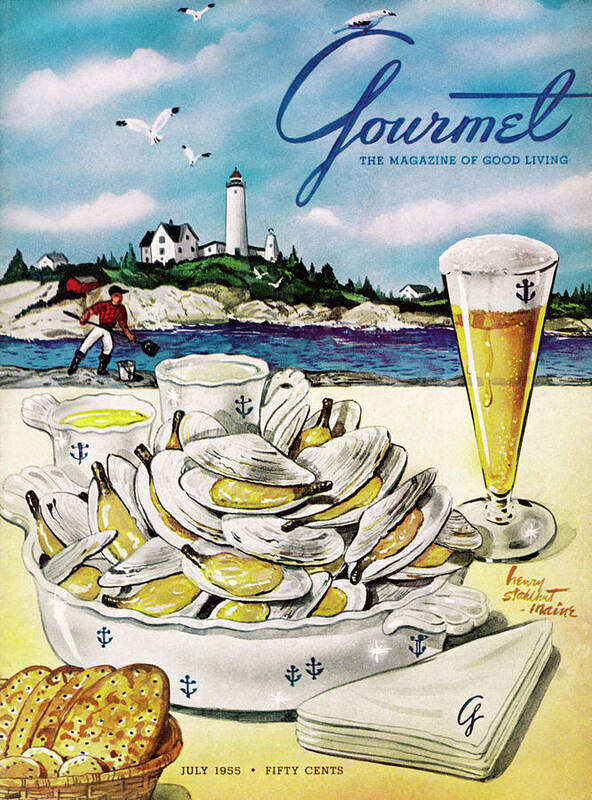 Entertainment Art Print featuring the painting Gourmet Cover of Clams and Beer by Henry Stahlhut