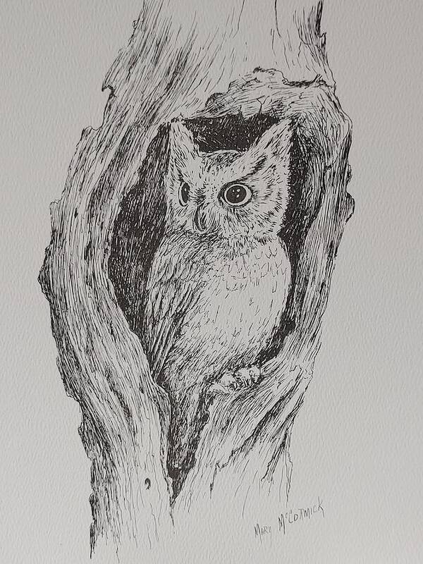 Owl Art Print featuring the drawing Great Horned Owl by ML McCormick