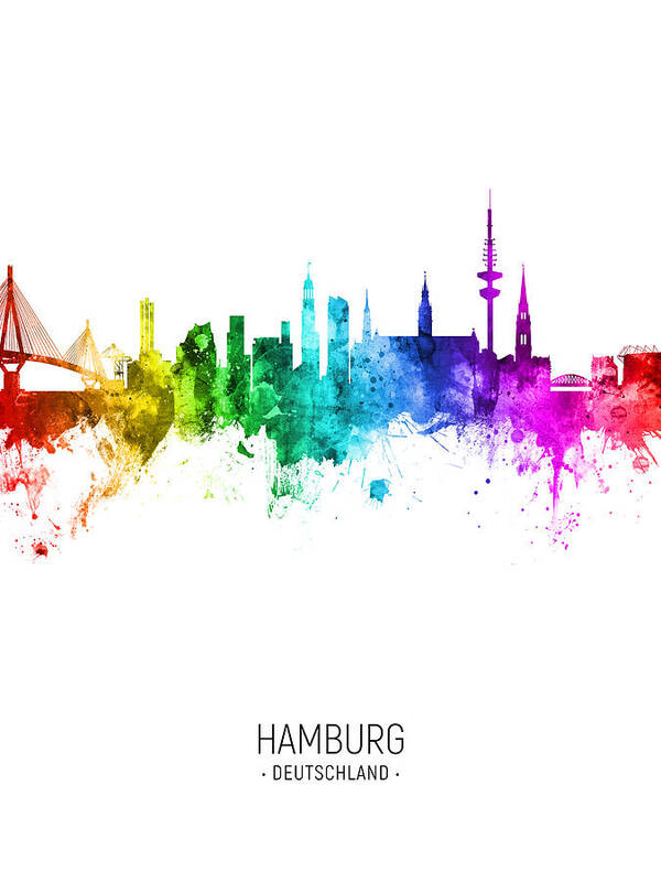 Hamburg Art Print featuring the digital art Hamburg Germany Skyline #15 by Michael Tompsett