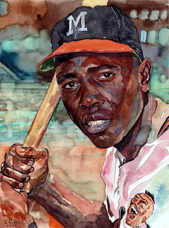 Hank Aaron Art Print featuring the painting Hank Aaron Watercolor by Suzann Sines