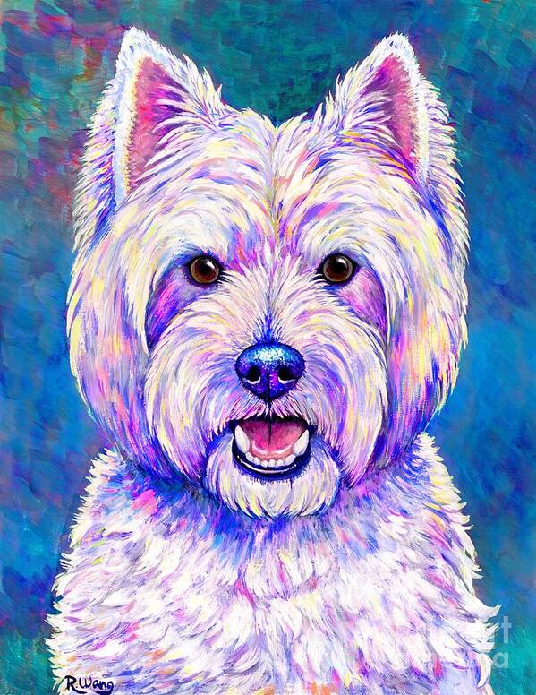 West Highland White Terrier Art Print featuring the painting Happiness - Neon Colorful West Highland White Terrier Dog by Rebecca Wang