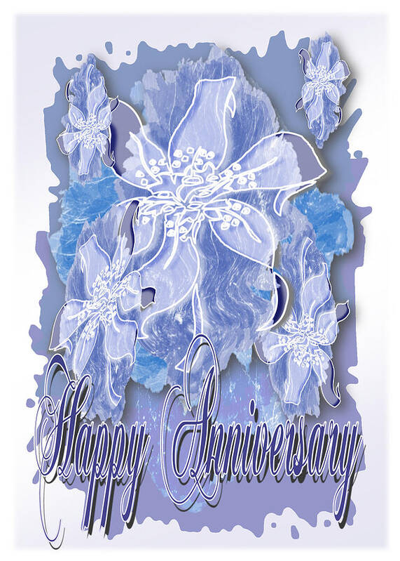 Happy Art Print featuring the digital art Happy Anniversary a Blue Gray Monochrome Card by Delynn Addams
