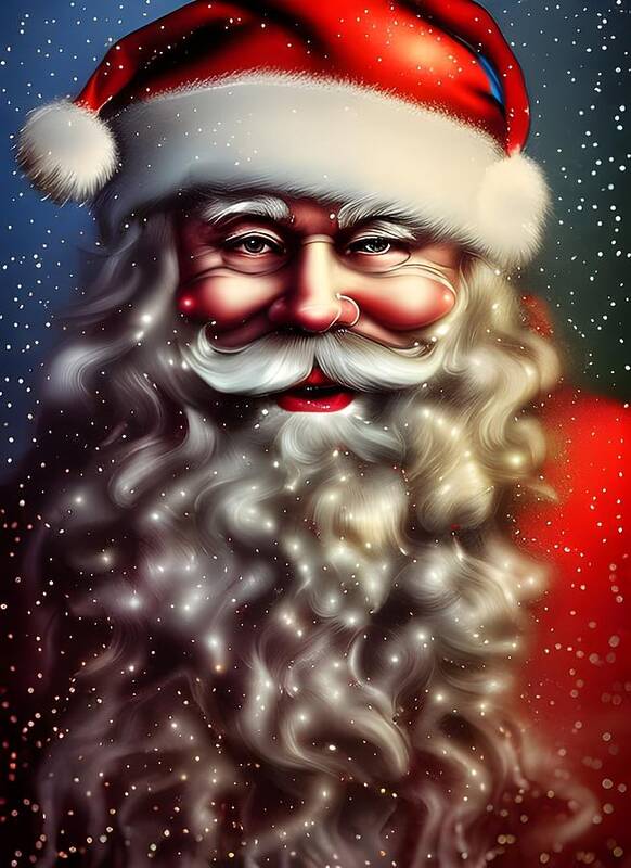 Digital Christmas Santa Claus Beard Cap Art Print featuring the digital art Happy Santa Claus by Beverly Read