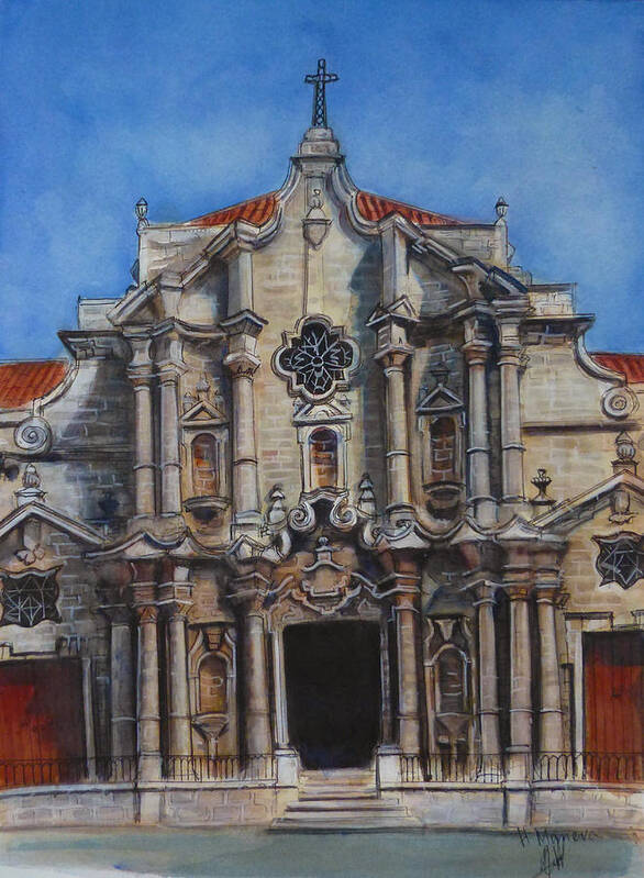 La Cathedral De La Virgen Maria De La Concepcion Inmaculada De La Habana Art Print featuring the painting Havana Cathedral by Henrieta Maneva
