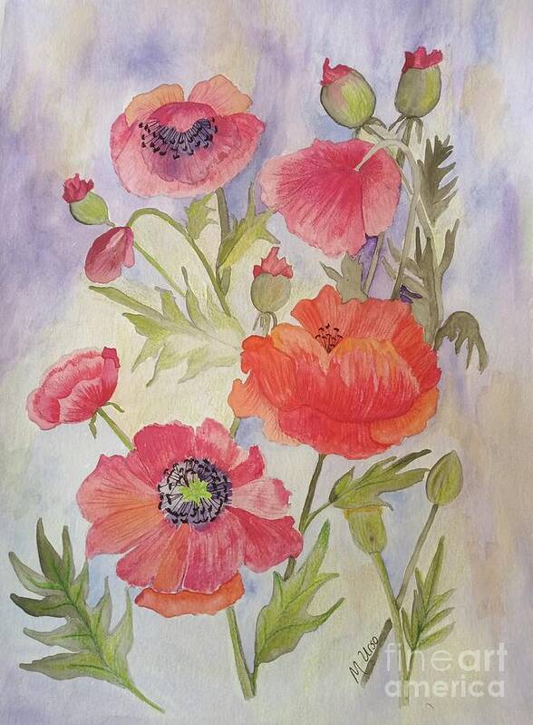 Poppies Art Print featuring the painting Heavenly Poppies by Maria Urso