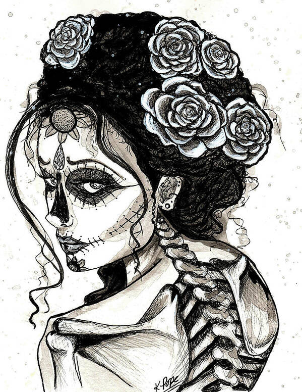 Her Art Print featuring the mixed media HER Sugar Skull by Kathy Pope