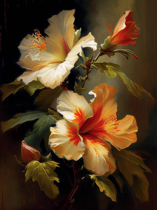 Hibiscus Art Print featuring the painting Hibiscus I by Naxart Studio