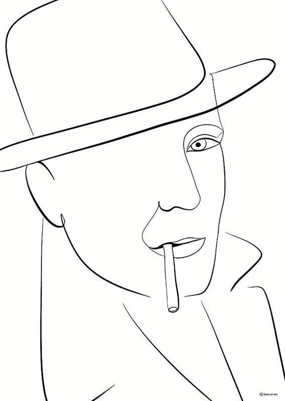 Humphrey Bogart Art Print featuring the drawing Humphrey Bogart minimalist portrait by Movie World Posters