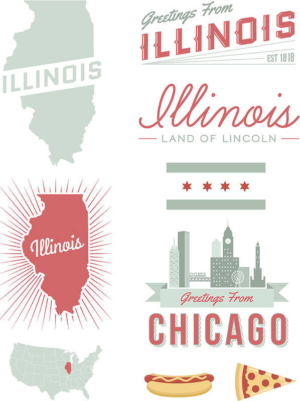 Train Art Print featuring the drawing Illinois Typography by Hey Darlin