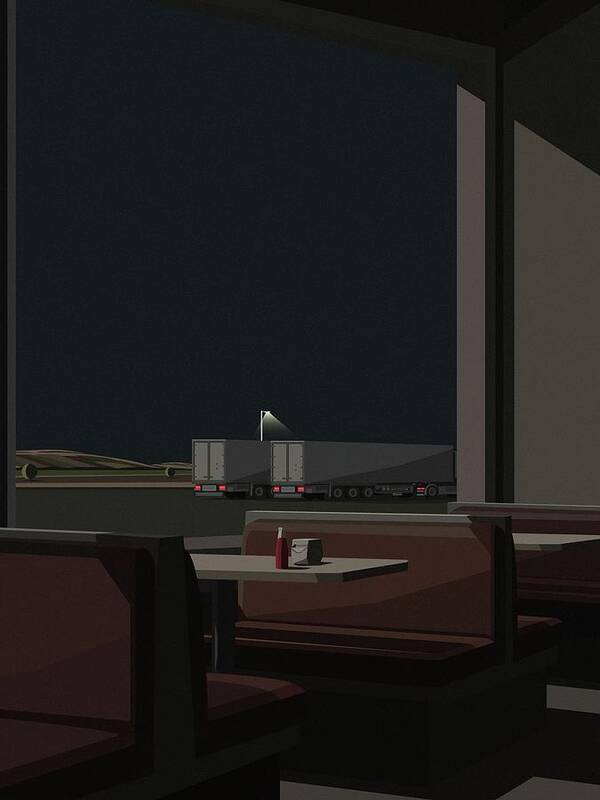 Inn Night Dusk Truck Dinner Cafe Trucker Art Print featuring the digital art Inn by Night by John Wu