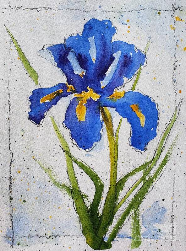 Floral Art Print featuring the painting Iris Blue by Lisa Debaets