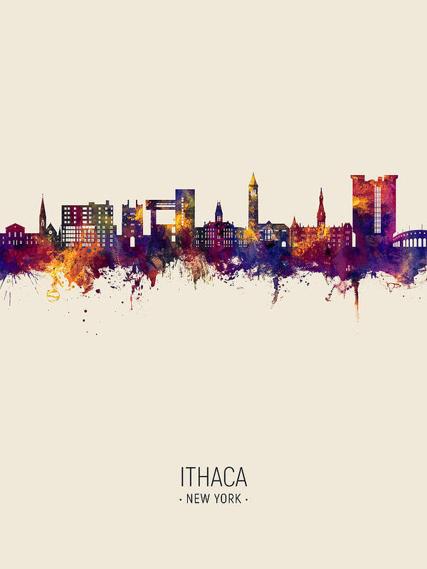 Ithaca Art Print featuring the digital art Ithaca New York Skyline #30 by Michael Tompsett