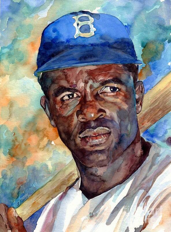 Sports Art Print featuring the painting Jackie Robinson Watercolor by Suzann Sines