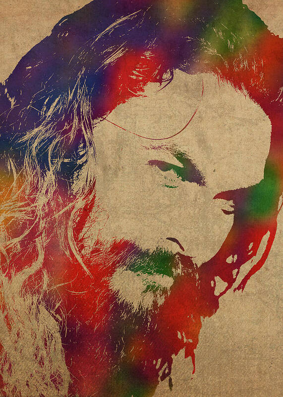 Jason Momoa Art Print featuring the mixed media Jason Momoa Watercolor Portrait on Distressed Canvas by Design Turnpike