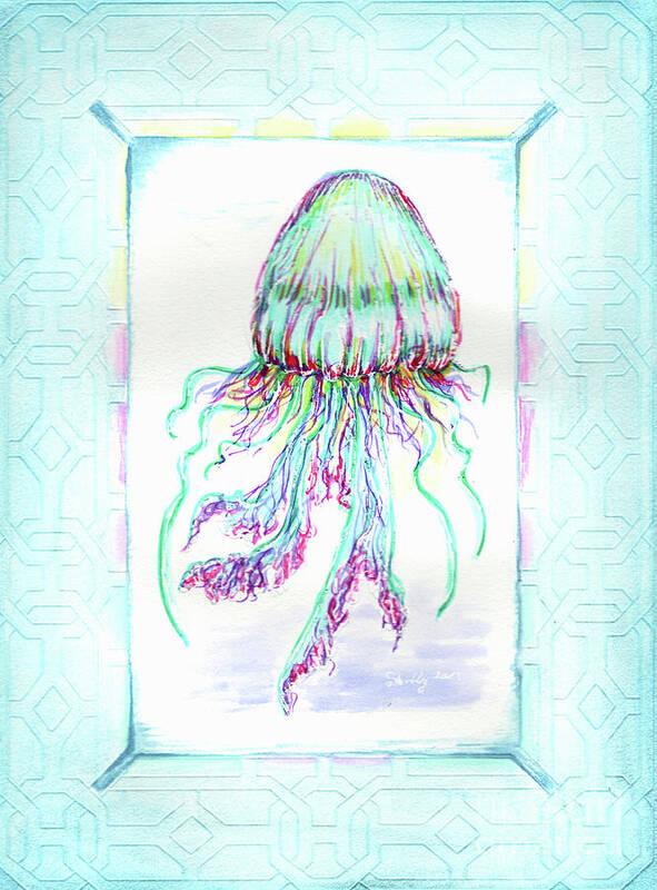 Jellyfish Art Print featuring the painting Jellyfish Key West Teal by Shelly Tschupp