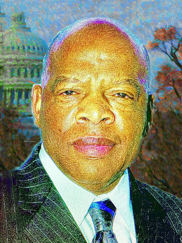 Portraits Art Print featuring the mixed media John Lewis honored at the March on Washinton by Rafael Salazar