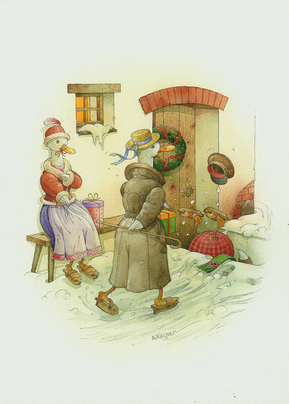 Christmas Art Print featuring the painting Jolly Christmas by Kestutis Kasparavicius