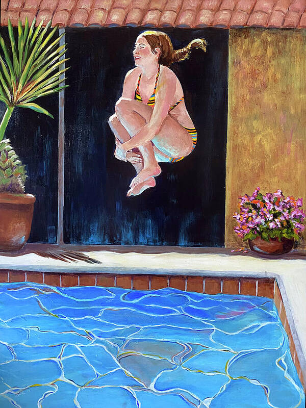 Swim Art Print featuring the painting Jump by Linda Queally