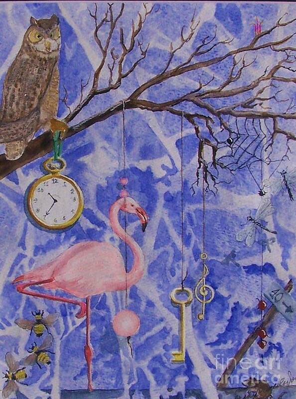Owl Art Print featuring the painting Just hanging out by Jackie Mueller-Jones