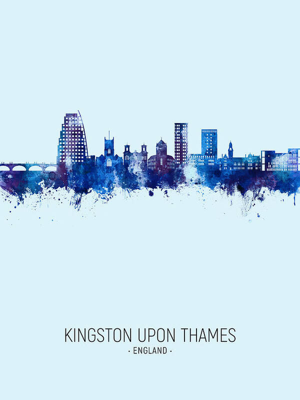 Kingston Upon Thames Art Print featuring the digital art Kingston upon Thames England Skyline #07 by Michael Tompsett