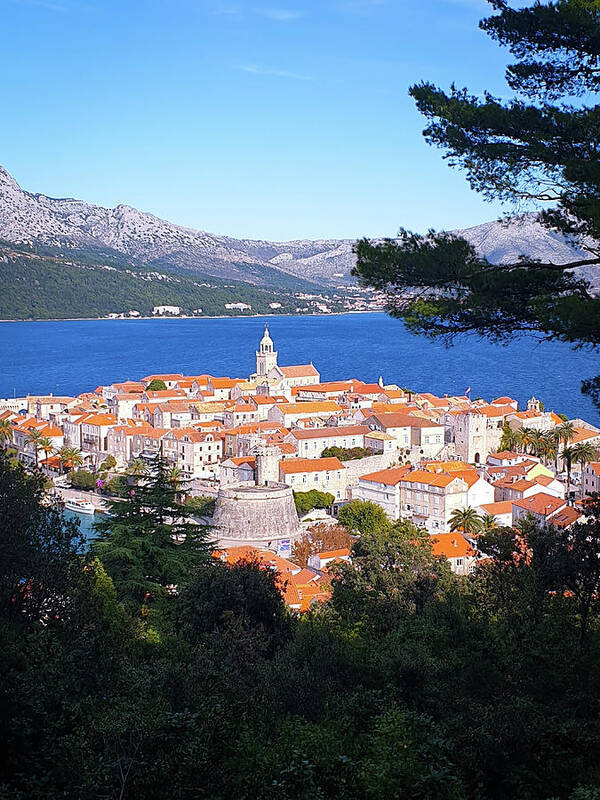 Korcula Art Print featuring the photograph Korcula Old Town by Andrea Whitaker