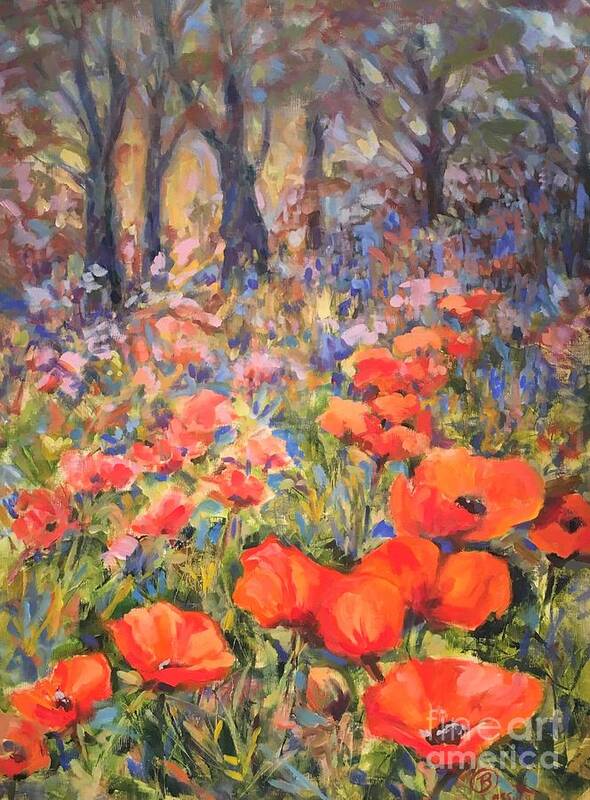 Poppies Art Print featuring the painting Lake Placid Poppies by B Rossitto