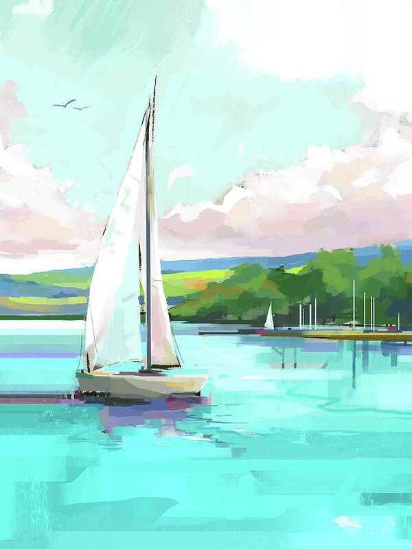 Travel Art Print featuring the digital art Lake Scene by East Coast Licensing