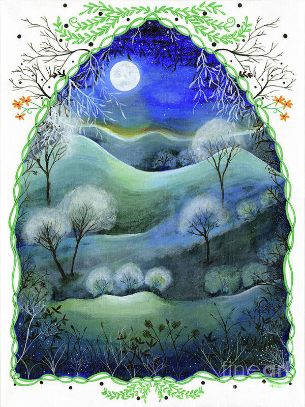 Fantasy Art Print featuring the painting Landscape Moonlight Fantasy by Lise Winne