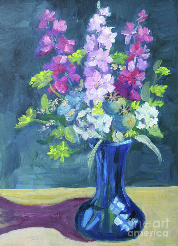 Larkspur Art Print featuring the painting Larkspur by Anne Marie Brown