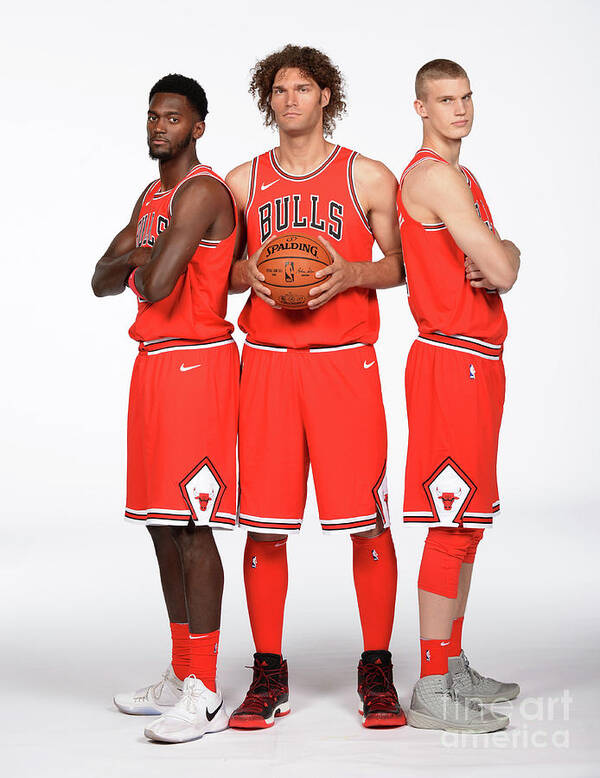 Media Day Art Print featuring the photograph Lauri Markkanen, Bobby Portis, and Robin Lopez by Randy Belice