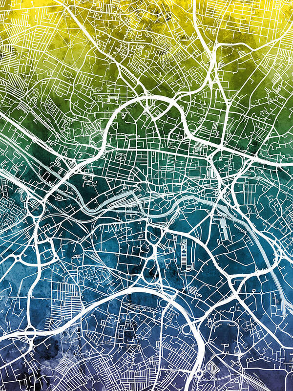 Leeds Art Print featuring the digital art Leeds England Street Map #41 by Michael Tompsett