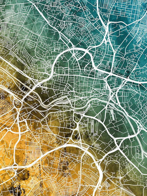 Leeds Art Print featuring the digital art Leeds England Street Map #42 by Michael Tompsett