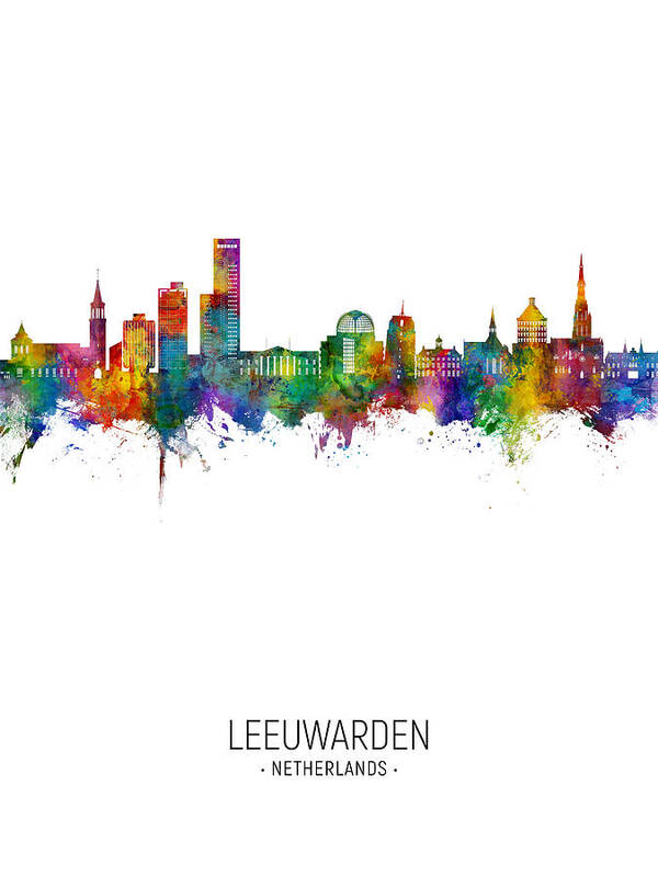 Leeuwarden Art Print featuring the digital art Leeuwarden The Netherlands Skyline #16 by Michael Tompsett