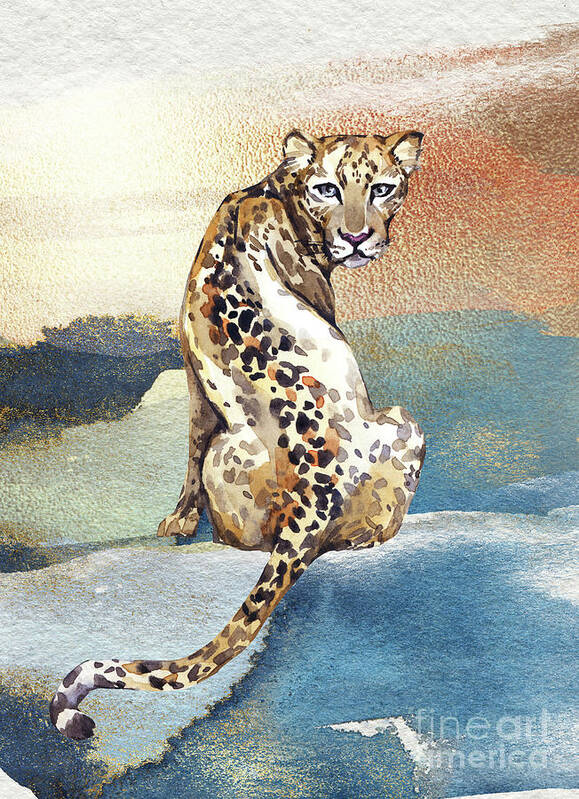 Leopard Art Print featuring the painting Leopard Watercolor Animal Art Painting by Garden Of Delights