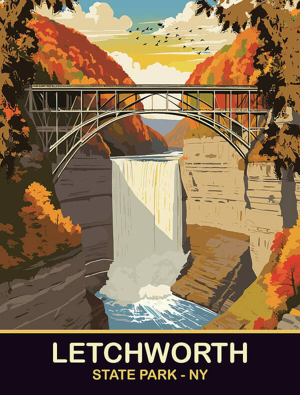 Letchworth Art Print featuring the digital art Letchwirth State Park, NY by Long Shot