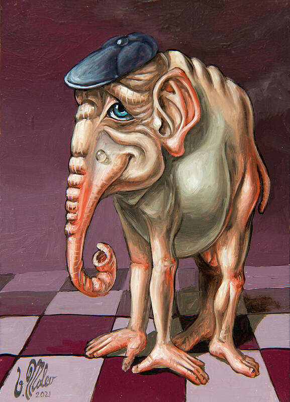 Surrealism Art Print featuring the painting Little Glamorous Elephant by Victor Molev