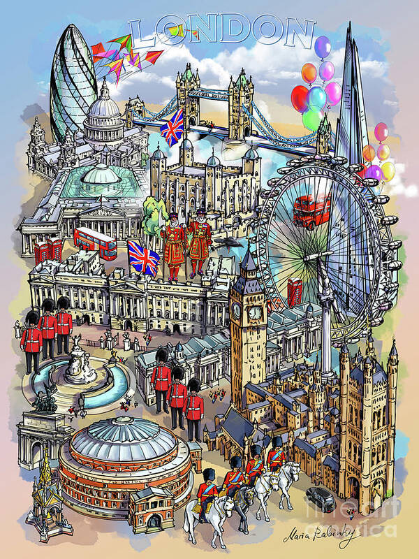 London Art Print featuring the digital art London collage II by Maria Rabinky