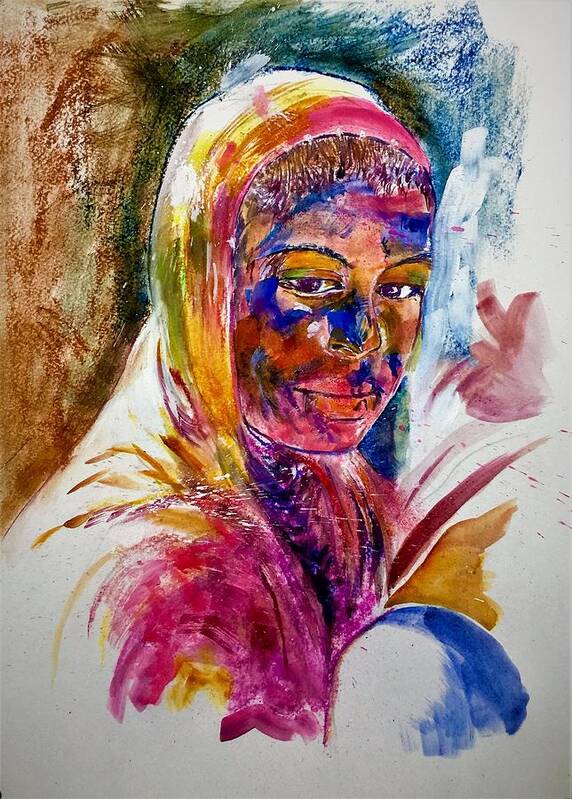 Portrait Art Print featuring the mixed media Looking colorful. by Khalid Saeed