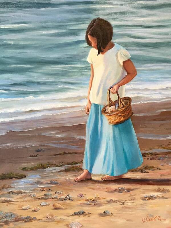 Girl Art Print featuring the painting Looking for Shells by Judy Rixom