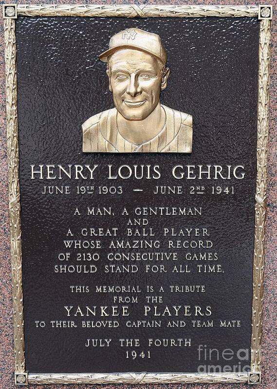 American League Baseball Art Print featuring the photograph Lou Gehrig by Jim Mcisaac