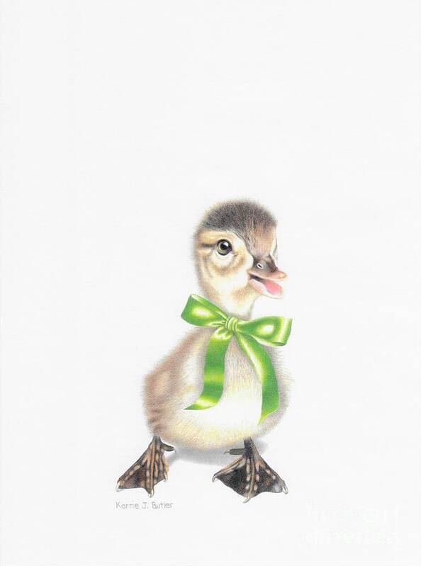 Duckling Art Print featuring the drawing Lucky Ducky by Karrie J Butler