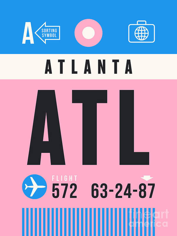Airline Art Print featuring the digital art Luggage Tag A - ATL Atlanta USA by Organic Synthesis