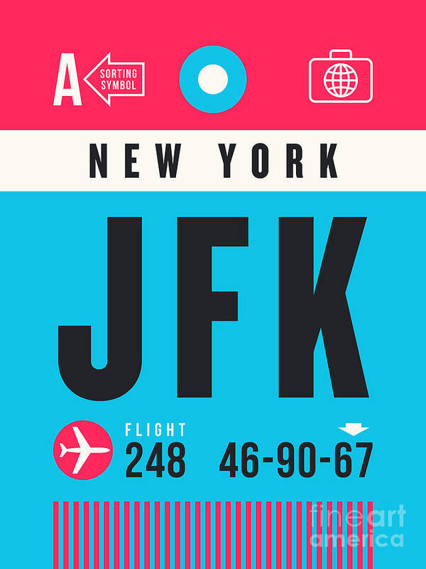 Airline Art Print featuring the digital art Luggage Tag A - JFK New York USA by Organic Synthesis