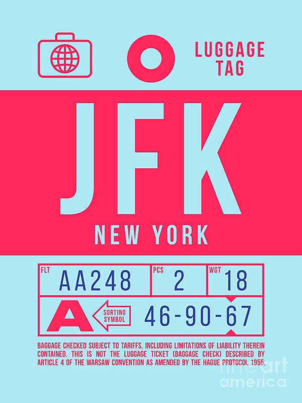 Airline Art Print featuring the digital art Luggage Tag B - JFK New York USA by Organic Synthesis